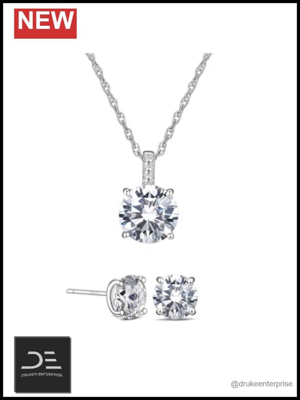 Sterling Silver CZ Necklace & Earring Jewelry Set Women Bridal